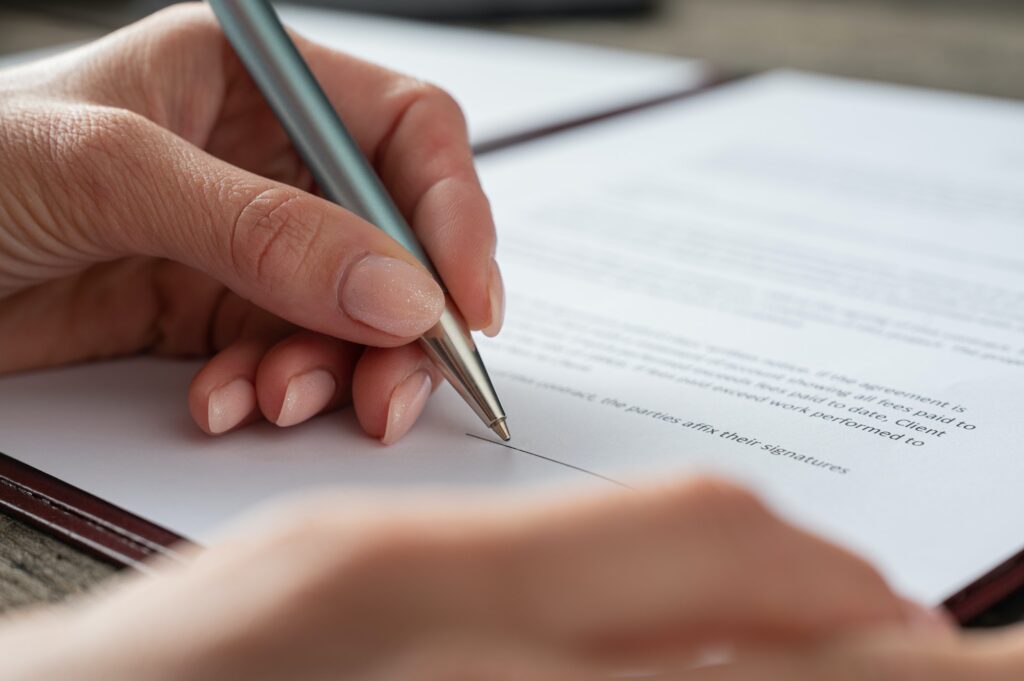 Signing a contract or document